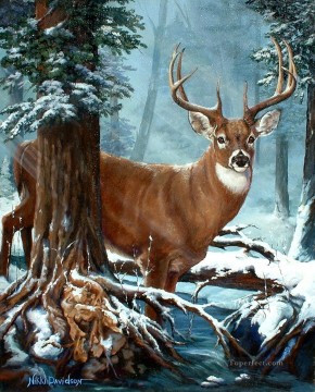 動物 Painting - 青い森の鹿